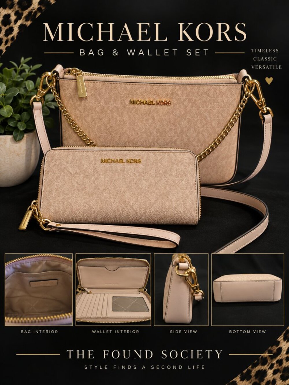 Michael Kors Jet Set Blush Pink Chain Crossbody Bag & Wallet Set